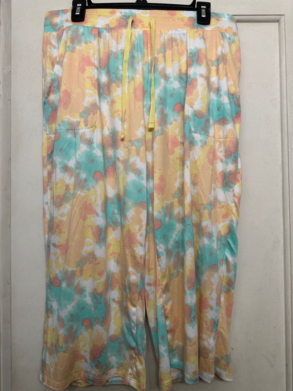 Sleep Chic Soft Tie-Dye Lounge Pajama Pants - Pastel Yellow & Aqua